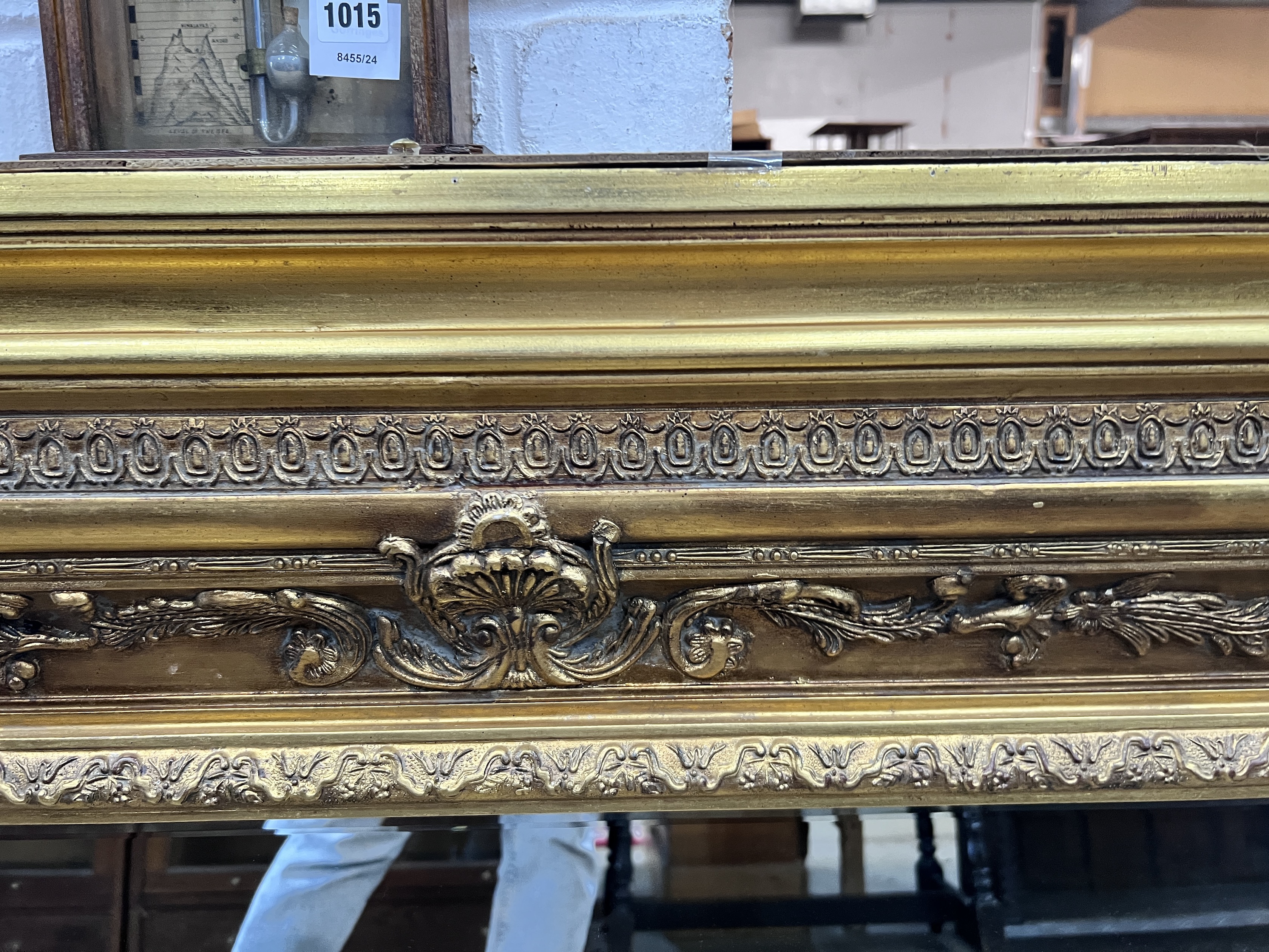 A Victorian style gilt frame overmantel mirror, width 137cm, height 92cm